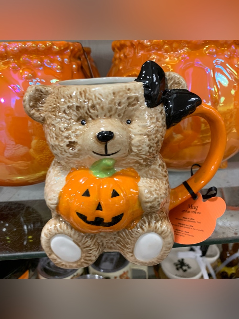 Halloween Bear Ceramic Mug with Orange Pumpkin